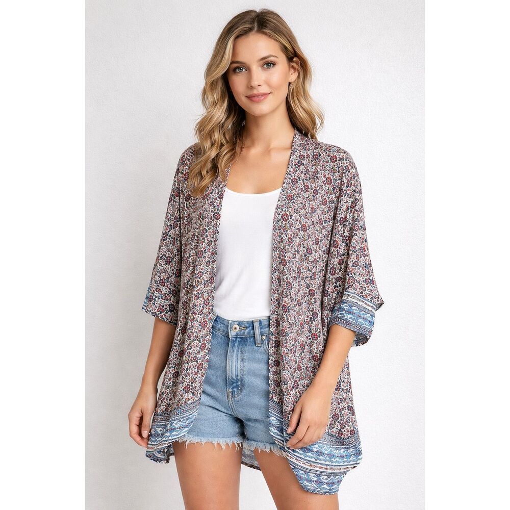 2Love Boho Floral Kimono Cardigan Open Front Lightweight